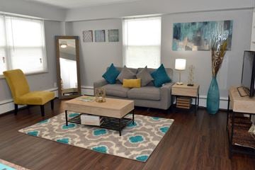 Indianapolis apartment for rent - a living room with a couch and a coffee table