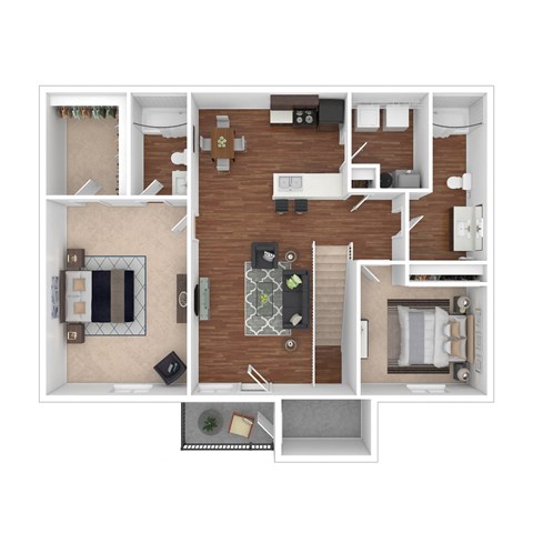 Floor plan for 2 beds, 2 baths, 1082 sqft