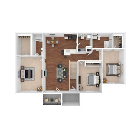 Floor plan for 3 beds, 2 baths, 1316 sqft