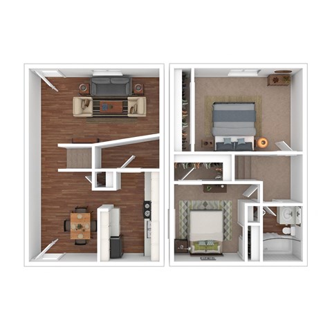 Floor plan for 2 beds, 1 bath, 1025 sqft