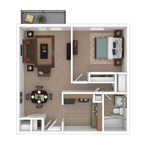 Floor plan for 1 bed, 1 bath, 680 sqft