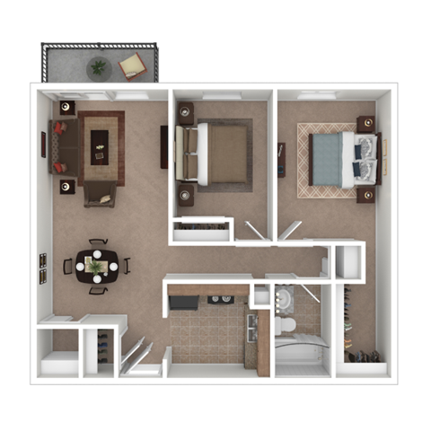 Floor plan for 2 beds, 1 bath, 880 sqft