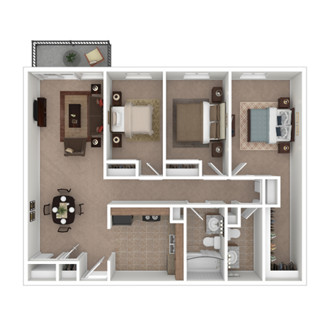 Floor plan for 3 beds, 1.5 baths, 1100 sqft