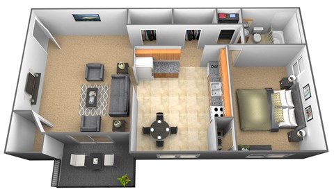 Floor plan for 1 bed, 1 bath, 612 sqft