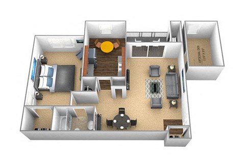 Floor plan for 1 bed, 1 bath, 700 sqft