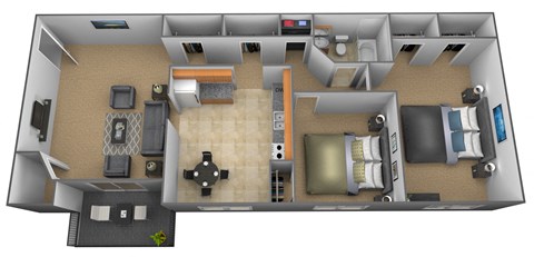 Floor plan for 2 beds, 1 bath, 815 sqft