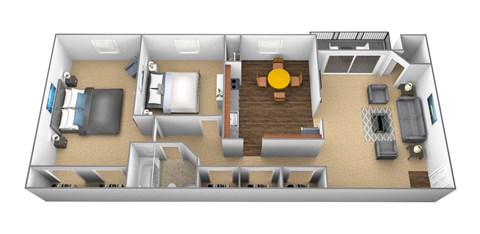 Floor plan for 2 beds, 1 bath, 850 sqft