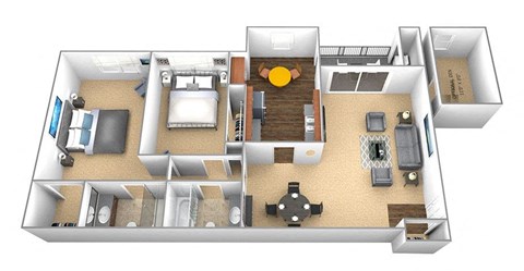 Floor plan for 2 beds, 2 baths, 1100 sqft