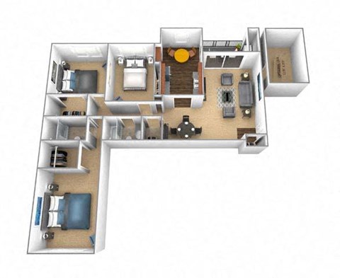 Floor plan for 3 beds, 2 baths, 1500 sqft