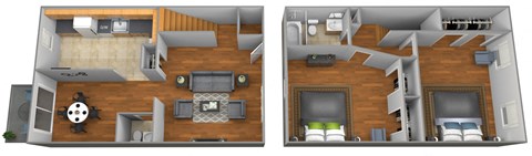 Floor plan for 2 beds, 1.5 baths, 950 sqft