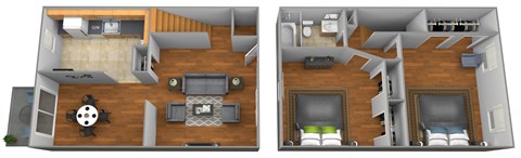 Floor plan for 2 beds, 1 bath, 950 sqft