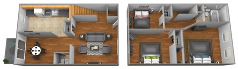 Floor plan for 3 beds, 1.5 baths, 1035 sqft