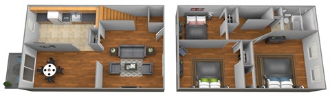 Floor plan for 3 beds, 1 bath, 1035 sqft