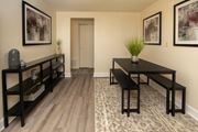Essex apartment for rent - A black table with a plant on it sits in the middle of a room with a wooden floor and a carpet.at Hyde Park Apartments*, Maryland