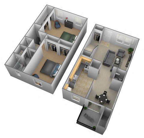 Floor plan for 2 beds, 1.5 baths, 1038 sqft