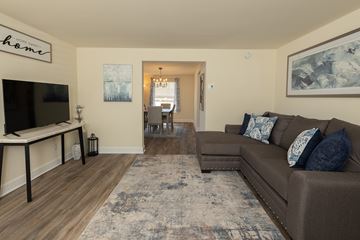 Essex apartment for rent - A living room with a brown couch and a television.