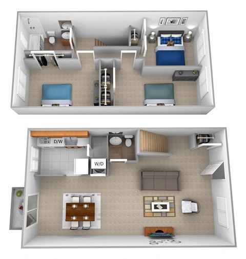 Floor plan for 3 beds, 1.5 baths, 956 sqft