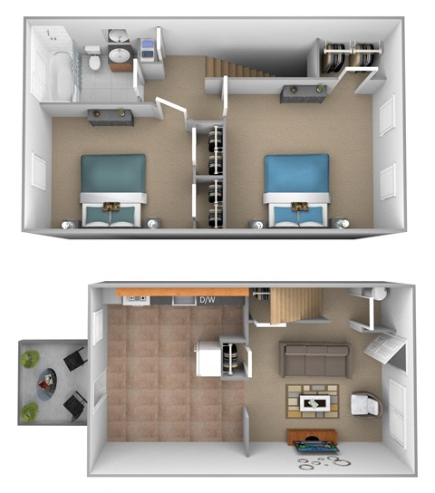 Floor plan for 2 beds, 1 bath, 952 sqft