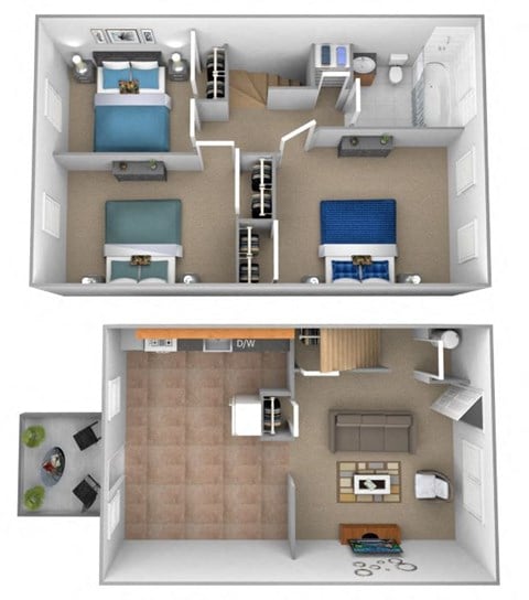 Floor plan for 3 beds, 1 bath, 1105 sqft