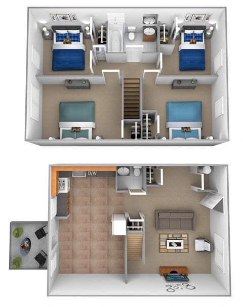 Floor plan for 4 beds, 1.5 baths, 1328 sqft