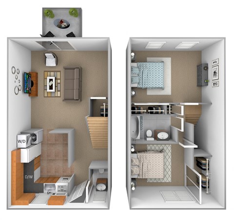 Floor plan for 2 beds, 1.5 baths, 968 sqft