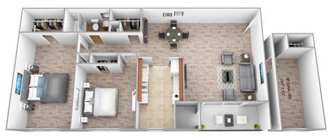 Floor plan for 2 beds, 1 bath, 788 sqft