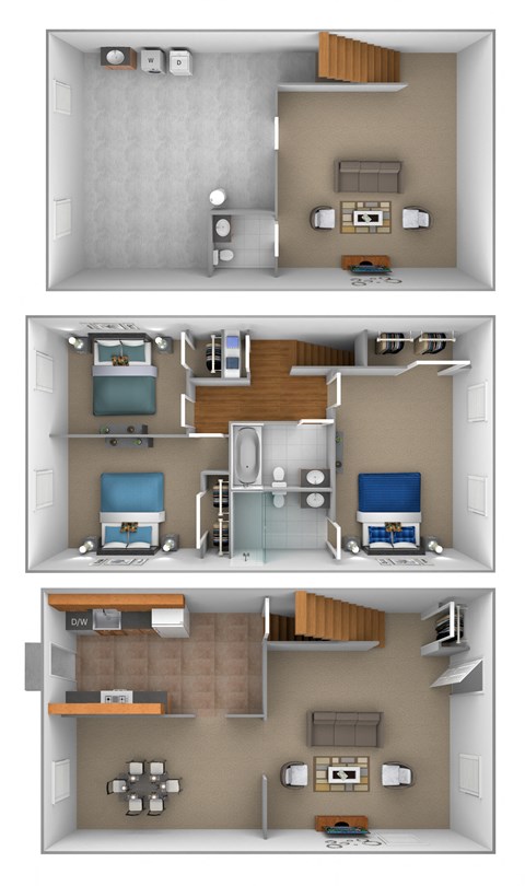 Floor plan for 3 beds, 2.5 baths, 1600 sqft
