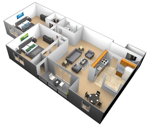 Floor plan for 2 beds, 1 bath, 1072 sqft
