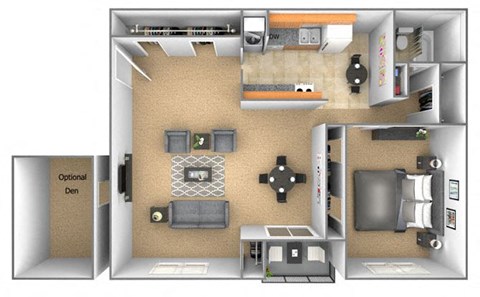 Floor plan for 1 bed, 1 bath, 1100 sqft
