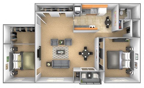 Floor plan for 2 beds, 1 bath, 1164 sqft