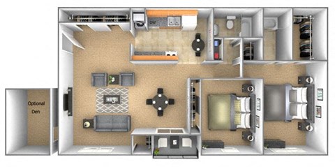 Floor plan for 2 beds, 2 baths, 1450 sqft