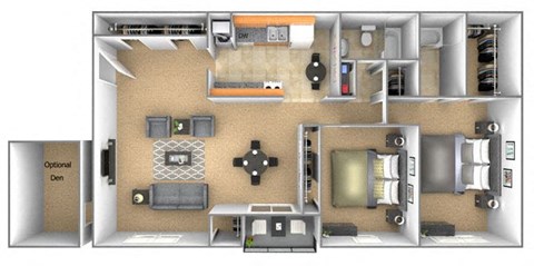 Floor plan for 2 beds, 2 baths, 1350 sqft