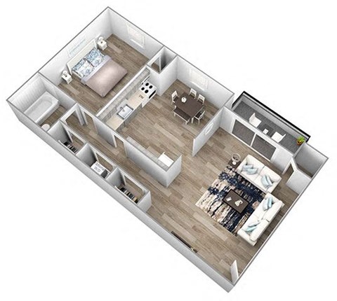 Floor plan for 1 bed, 1 bath, 650 sqft