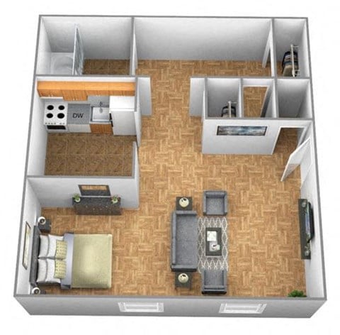 Floor plan for studio, 1 bath, 500 sqft
