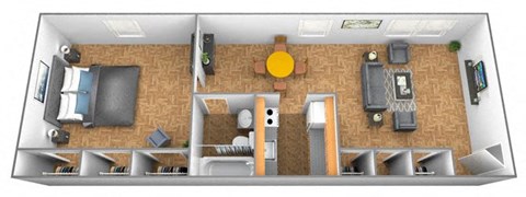 Floor plan for 1 bed, 1 bath, 662 sqft