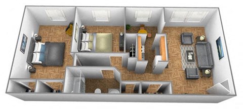 Floor plan for 2 beds, 1 bath, 920 sqft