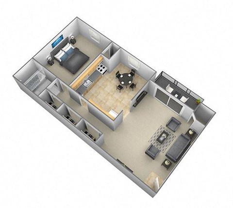 Floor plan for 1 bed, 1 bath, 650 sqft