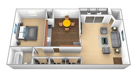 Floor plan for 1 bed, 1 bath, 650 sqft