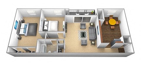 Floor plan for 2 beds, 1 bath, 850 sqft