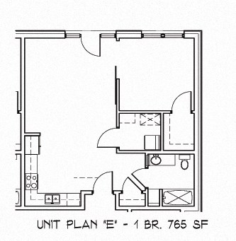 Floor plan for 1 bed, 1 bath, 733 sqft