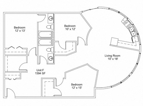 Floor plan for 3 beds, 2 baths, 1594 sqft