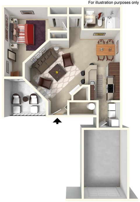 Floor plan for 1 bed, 1 bath, 875 sqft