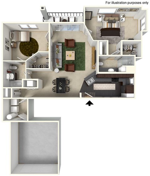 Floor plan for 2 beds, 2 baths, 1197 sqft