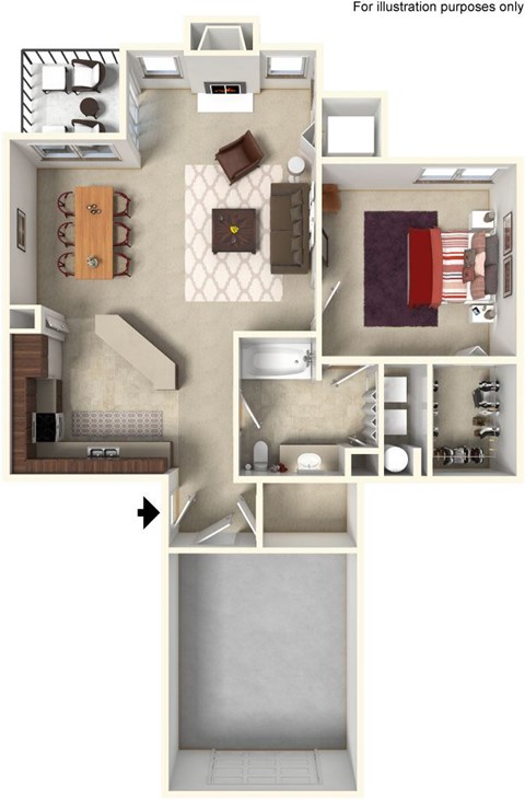 Floor plan for 1 bed, 1 bath, 825 sqft