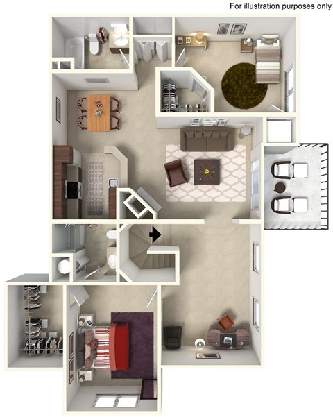Floor plan for 2 beds, 2 baths, 1375 sqft