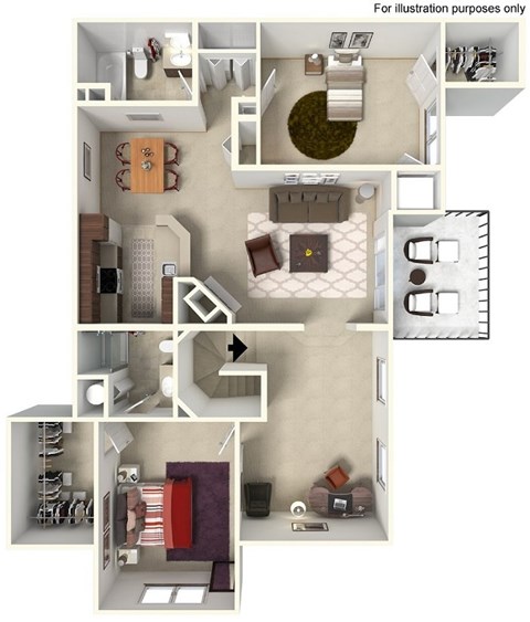 Floor plan for 2 beds, 2 baths, 1405 sqft
