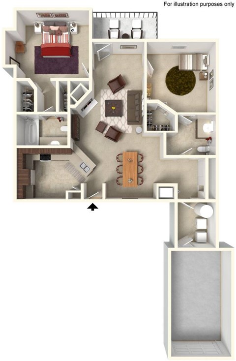 Floor plan for 2 beds, 2 baths, 1220 sqft
