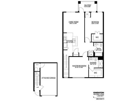 Floor plan for 2 beds, 2 baths, 1208 sqft