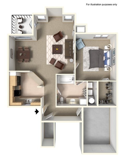 Floor plan for 1 bed, 1 bath, 825 sqft
