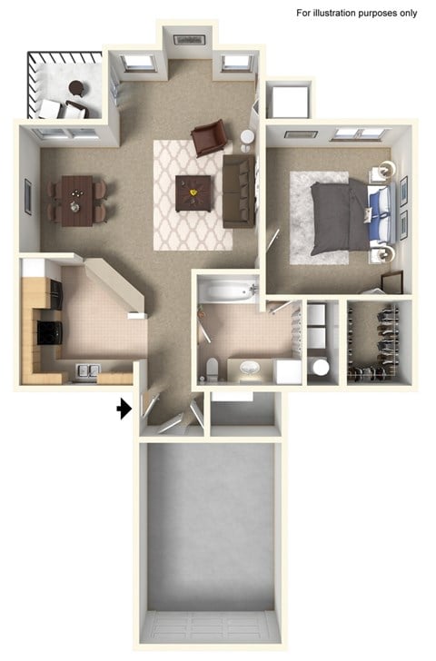 Floor plan for 1 bed, 1 bath, 825 sqft